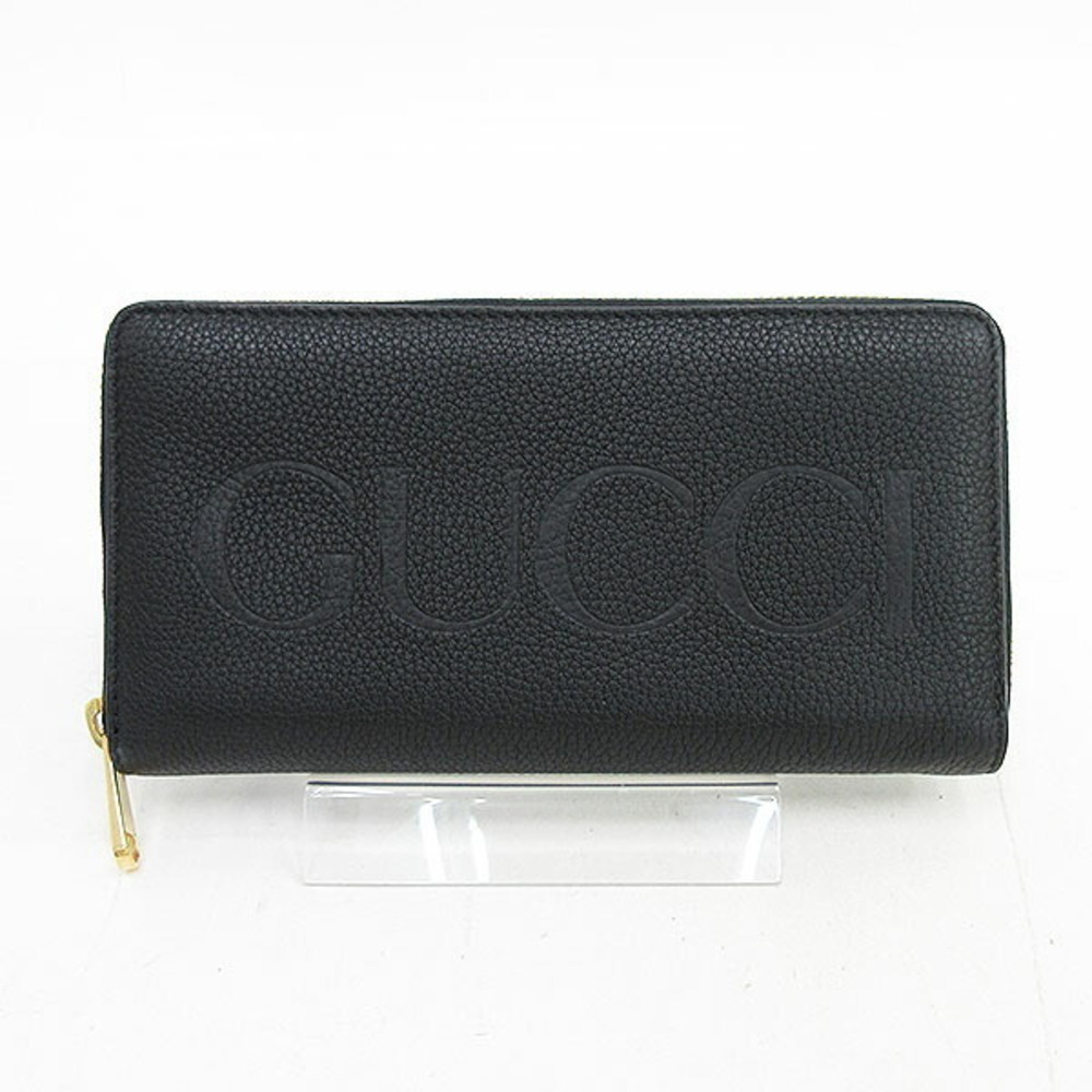 Gucci Logo Zip Around Long Wallet Black Leather